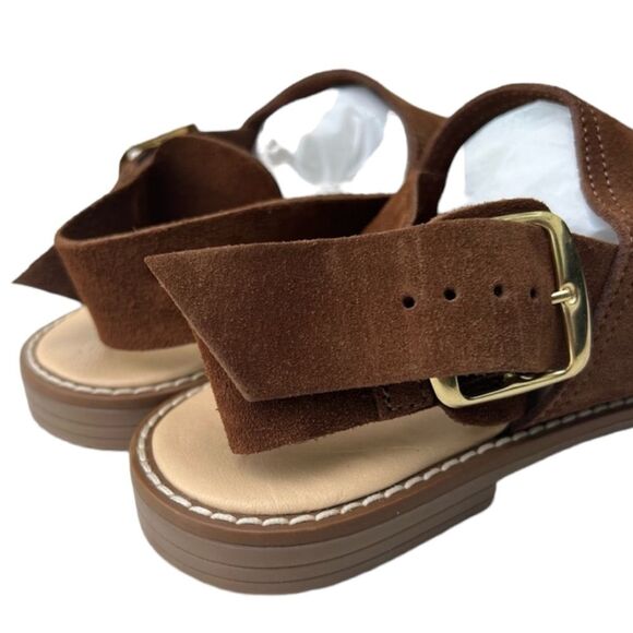 Avellini Sandal Women Sz 7.5 Made in Italy 🇮🇹 Brown Suede Gold Buckle - Picture 7 of 16